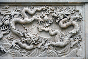 Chinese dragon stone relief fresco