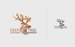 Deer and tree in one logo, Deer logo vector template design with lines and layout, tree logo in another style, or creative tree logo.