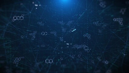 Leinwandbilder - Abstract Technology Chemical Molecule Symbols Wiggle System Monitoring Display. Network Line Connection Digital Data Copy Space 4K Motion Background.