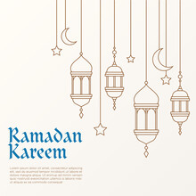 Outlined Vector Illustration Of Arabic Lantern Ornament. Suitable For Design Element Of Ramadan Kareem Greeting Template. Ramadan Kareem Theme Background Template.