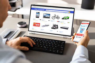 ecommerce shopping on convertible laptop