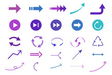 青色と紫色の矢印のアイコンセット　ベクター素材　イラスト素材