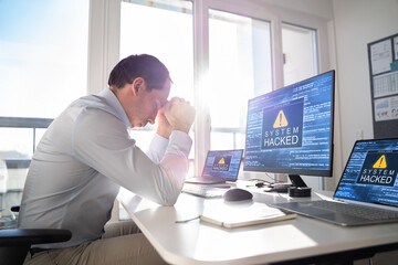 Poster - Ransomware Malware Attack. Business Computer Hacked
