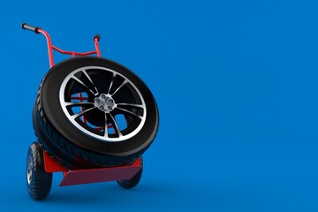 Sticker - Car tire with hand truck