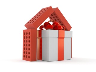 Canvas Print - Gift box inside house of bricks