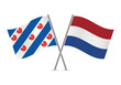 Frisian and Netherlands crossed flags. Friesland and Netherlandish, isolated on white background. Vector icon set. Vector illustration.
