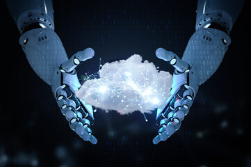 Wall Mural - Cloud computing technology concept with 3d rendering robot with graphic display