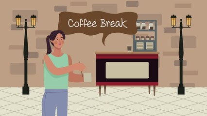 Poster - coffee shop woman drinking scene