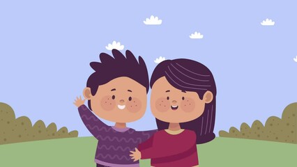 Wall Mural - little couple in the field scene