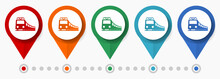 Subway, Metro, Public Transport Concept Vector Icon Set, Flat Design Train Pointers, Infographic Template Easy To Edit