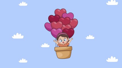 Wall Mural - little lover girl in balloon air hot animation