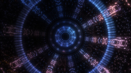 Poster - Circle neon particle flow. Technology background concept