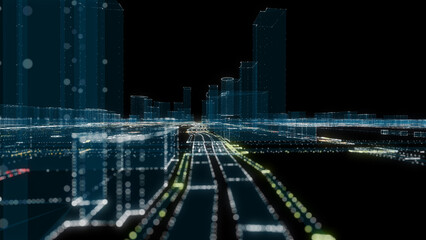 Wall Mural - Futuristic Smart Digital City. Smart City And Technology Business Concept