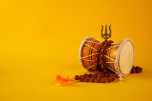 Shivaratri Background With Shivas Trident And Pellet Drum Damroo Musical Instrument . Hindu Festival Maha Shivratri