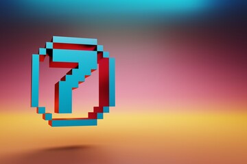 Aufkleber - Pixel number 7. Beautiful Blue Seven icons symbol on multicolor bright background. 3d rendering illustration. Background pattern for design.