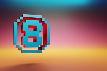Poster - Pixel number 8. Beautiful Blue Eight  icons symbol on multicolor bright background. 3d rendering illustration. Background pattern for design.