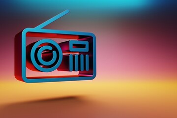 Poster - Old Radio with Short Antenna icon. Beautiful Blue Old Radio with Short Antenna symbol icons on multicolor bright background. 3d rendering illustration. Background pattern for design.