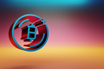 Poster - beautiful blue-red bitcoin symbol icons on multicolor bright background. 3d rendering illustration. 