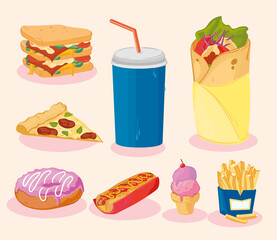 Wall Mural - eight fast food plates