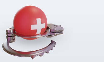 Wall Mural - 3d handcuff Switzerland flag rendering left view