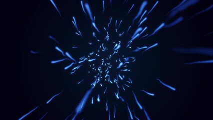 Wall Mural - Particles in the form of sperm fly on a blue background. Looped seamless animation.