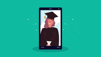 Wall Mural - female universitary student in smartphone