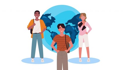 Wall Mural - three universitary students ans earth planet