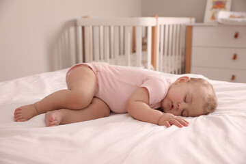 Canvas Print - Adorable little baby sleeping on bed at home