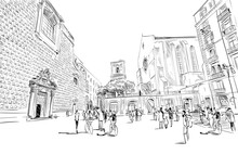 Gesu Nuovo. Naples. Italy. Hand Drawn Landmark Sketch. Vector Illustration.