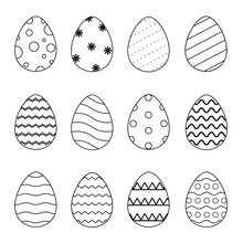 Set Of Easter Eggs Outline Black With Pattern