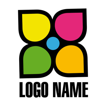 Logotype simple et graphique représentant une fleur symbolisant la variété des couleurs dans la nature.