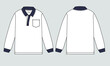 © ClothingArtStudio  - Long sleeve Polo shirt with pocket technical fashion flat sketch vector illustration template front and back views.