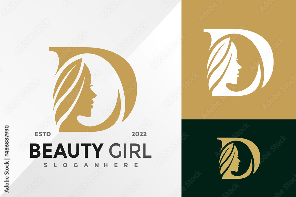 Letter D Beauty Girl Logo Design Vector illustration template Stock ...