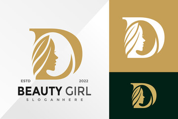 Sticker - Letter D Beauty Girl Logo Design Vector illustration template