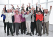 © ASDF - Happy group of people raising their hands to rejoice of victory