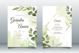 Fototapeta  - Beautiful leaves frame wedding invitation card template Premium Vector