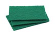 A small stack of green scouring cleaning sponge pads isolated on a white background