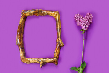 Wall Mural - Valentine's Day card with bouquet of lilacs on paper background. Symbolic heart.