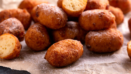 Wall Mural - Homemade cottage cheese donuts with powdered sugar