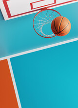 A Basketball Hoop On A White Wall With A Ball Flying At The Target 3d Render