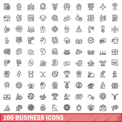Poster - 100 business icons set. Outline illustration of 100 business icons vector set isolated on white background