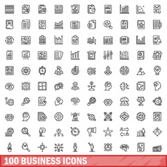 Poster - 100 business icons set. outline illustration of 100 business icons vector set isolated on white back