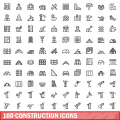 Wall Mural - 100 construction icons set. Outline illustration of 100 construction icons vector set isolated on white background