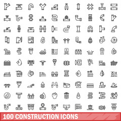 Poster - 100 construction icons set. outline illustration of 100 construction icons vector set isolated on wh