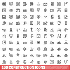 Poster - 100 construction icons set. outline illustration of 100 construction icons vector set isolated on wh
