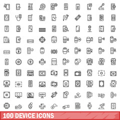 Poster - 100 device icons set. Outline illustration of 100 device icons vector set isolated on white background