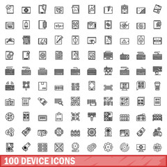 Poster - 100 device icons set. Outline illustration of 100 device icons vector set isolated on white background