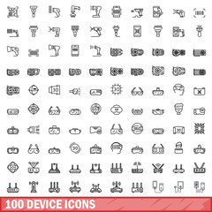Poster - 100 device icons set. Outline illustration of 100 device icons vector set isolated on white background