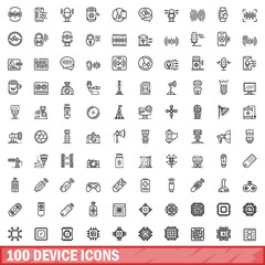 Poster - 100 device icons set. Outline illustration of 100 device icons vector set isolated on white background
