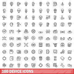 Poster - 100 device icons set. Outline illustration of 100 device icons vector set isolated on white background